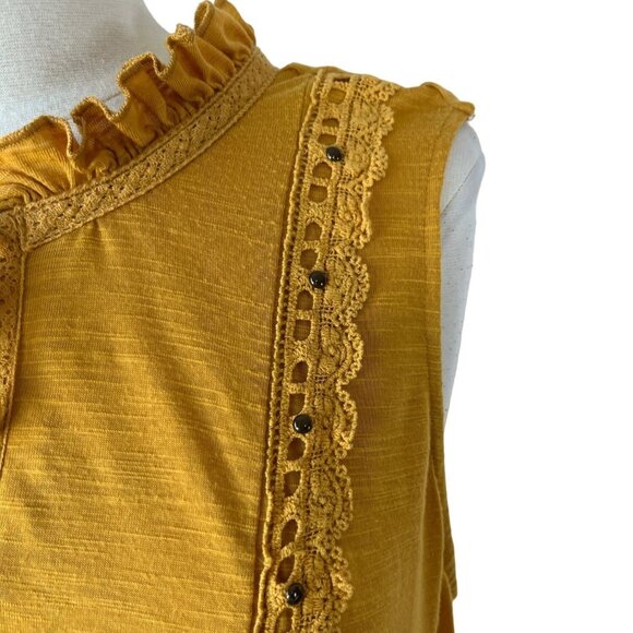 Terra & Sky Sleeveless Blouse Womens Size 1X Mustard Yellow Tie Front - Picture 5 of 10